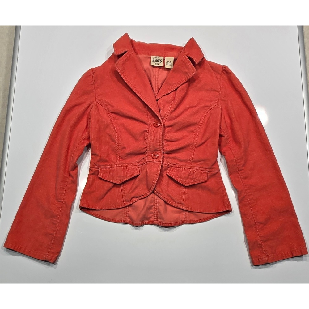 B. Moss‎ Corduroy Blazer Jacket Womens Size 2 Coral Button Up Long Sleeve (1250)